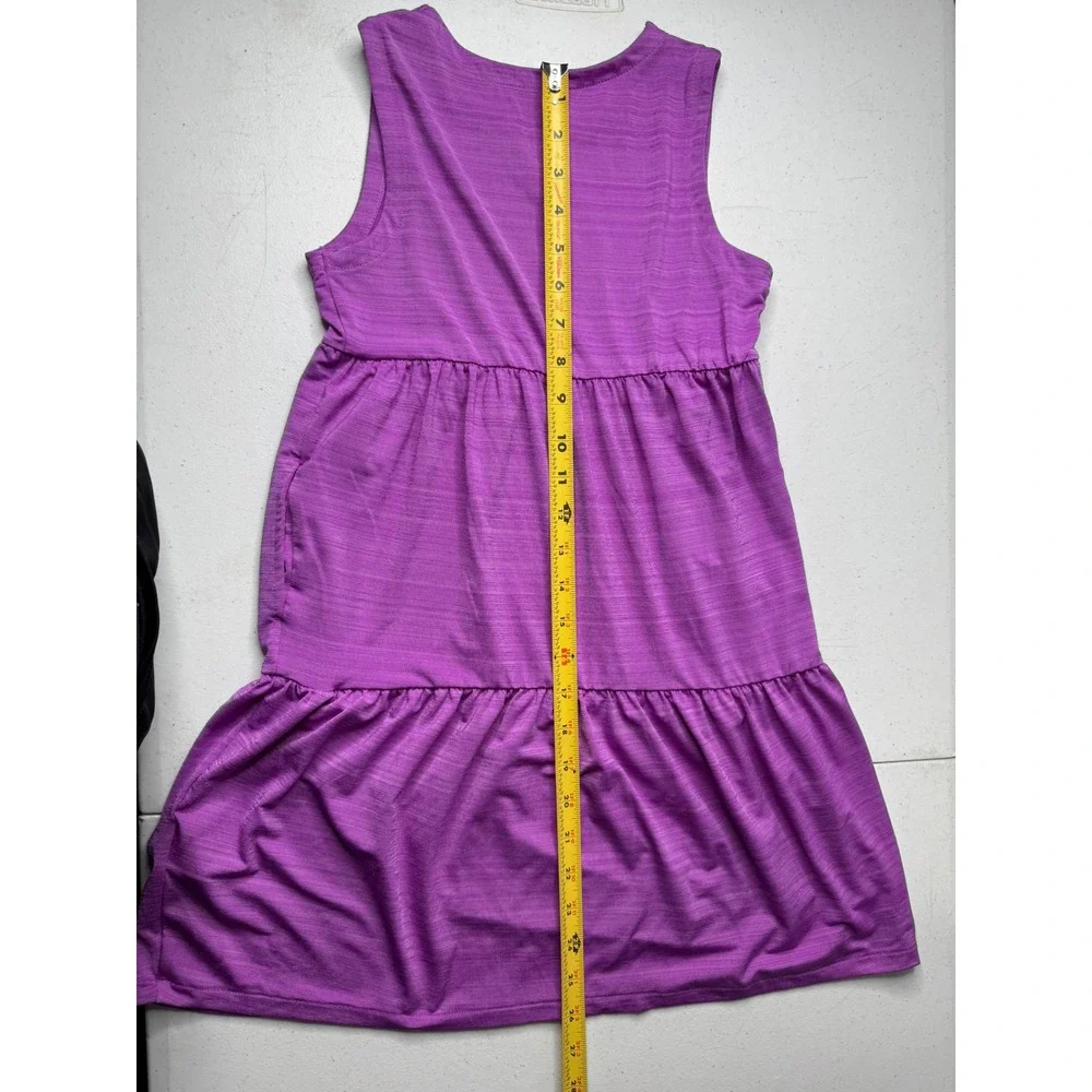 Lands End Girls Purple Tiered Knit Sleeveless Dress Size M 8‎ Slub Jersey Pocket